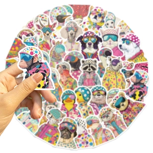 Detailed close-up of waterproof animal graffiti stickers featuring colorful pop art patterns