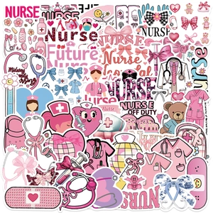 Pink Nurse Theme Waterproof PVC Stickers Collection Cute Stethoscope Bow Heart Teddy Bear Laptop Luggage Guitar DIY Decoration Stickers