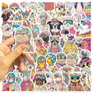 Detail of waterproof pop art animal stickers showing unique helmet and sunglass designs
