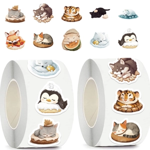 Sleeping Animal Washi Tape Stickers Cute Cartoon Bear Cat Penguin Waterproof Decorative Sealing Stickers Scrapbooking DIY