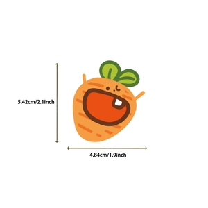 Cartoon carrot sticker dimensions showing 5.42cm height and 4.84cm width on white background