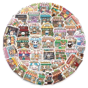 Detailed view of waterproof cartoon shop stickers for laptops and guitars