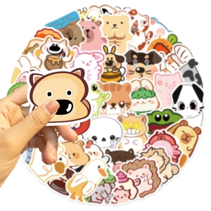 Close-up of waterproof animal doodle stickers being applied to a surface