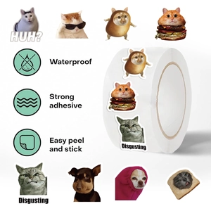 500pcs waterproof cat meme stickers roll with funny expressions for scrapbooking