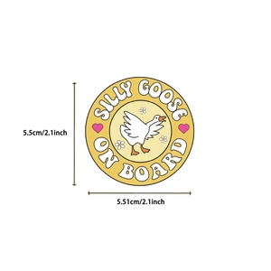 Close-up of 5.5cm Silly Goose On Board sticker with cartoon goose and floral details