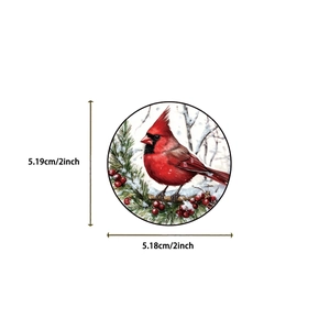 Detail view of a 2-inch waterproof red bird sticker showing exact size measurements