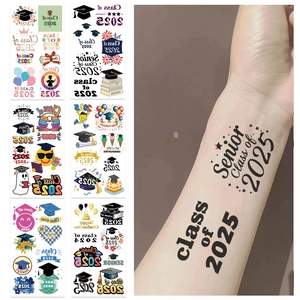 Waterproof Class of 2025 graduation temporary tattoos with hats and scrolls for parties
