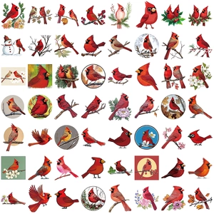 Pack of 56 cartoon red cardinal bird waterproof stickers for laptop guitar and luggage DIY