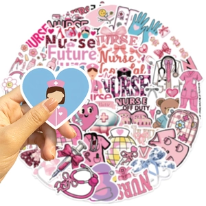 50pcs pink nurse bow graffiti stickers for laptop guitar and waterproof luggage decor