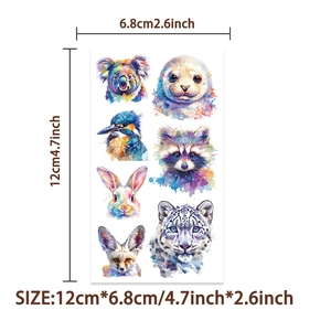 Tatuaggi temporanei animali acquerello impermeabili, misura 12 cm per 6,8 cm