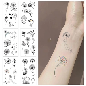 Lot de tatouages temporaires pissenlit imperméables avec papillons pour fête et cadeau