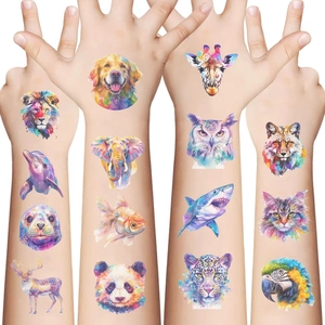 Tatuaggi temporanei animali acquerello impermeabili con leone panda e delfino per feste