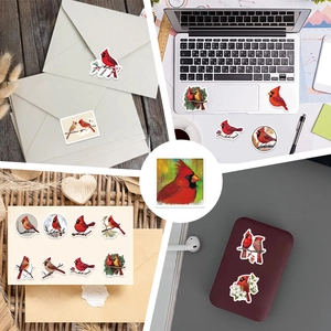 56-piece waterproof red cardinal bird stickers for laptop and guitar decoration