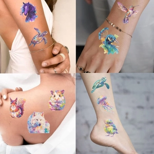 Tatuaggi temporanei animali acquerello impermeabili su braccio e caviglia per feste