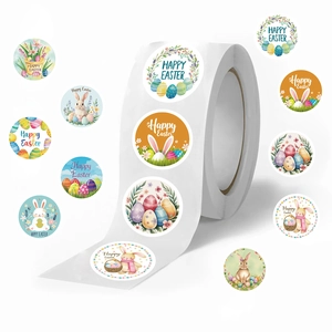 Roll of 500 colorful Easter bunny and egg stickers for gift sealing and DIY decor
