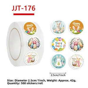 Detail showing 2.5cm Easter bunny sticker dimensions and 500 labels per roll count