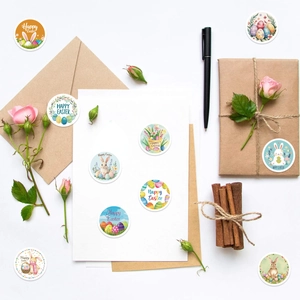 Happy Easter bunny and egg sticker rolls for gift wrapping and envelope sealing