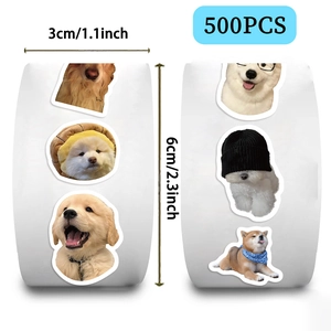 Rotolo da 500 adesivi a tema cani per scrapbooking con vari disegni di cuccioli