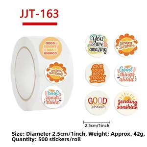 Detailed size view of 1-inch inspirational sun stickers with 500 labels per roll