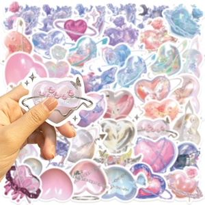 Close-up of waterproof Y2K heart stickers for decorating laptops and guitars