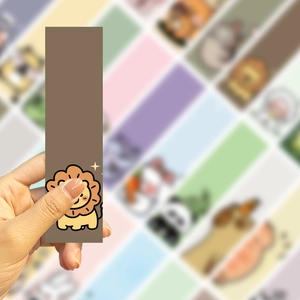Dettaglio di un segnalibro con leone dei cartoni animati dalla serie di animali illustrati