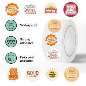 500pcs Sending Sunshine waterproof round adhesive roll stickers for packaging decor