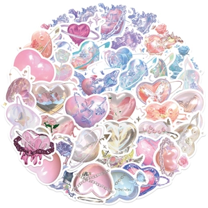 60 pieces of Y2K heart stickers with liquid metal effect for DIY decor on laptops