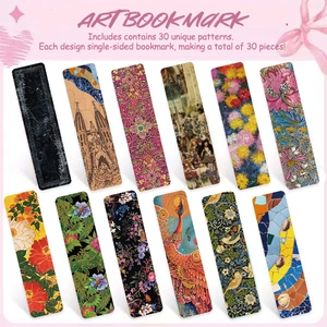 30-piece artistic oil painting bookmark set with floral and architectural patterns