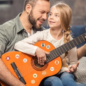 Inspirational round stickers roll for guitar decoration featuring colorful positive phrases