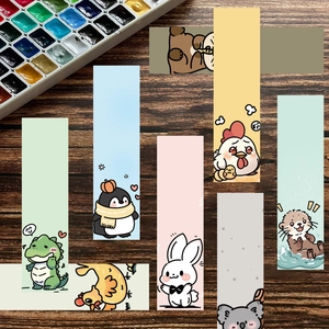 Set di segnalibri animali cartoni animati colori pastello su legno con scatola acquerelli
