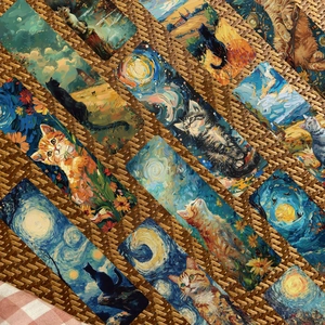 Lesezeichen-Set mit Katzenmotiven im Ölgemälde-Stil und Sternenhimmel-Design