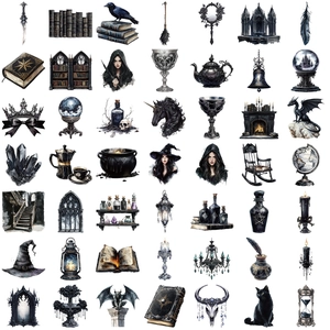 50 wasserdichte PET-Sticker mit Gothic-Magie-Themen und dunklen Fantasy-Designs im Set