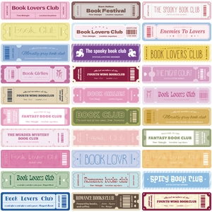Set of 27 retro Book Lovers Club paper bookmarks with creative literary club designs