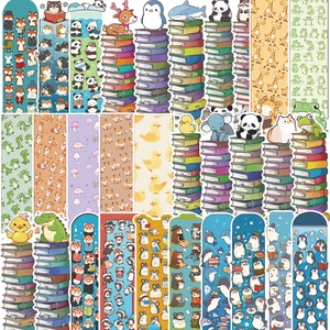 Detalle de 30 lindos marcapáginas de animales con zorros y pandas sobre libros