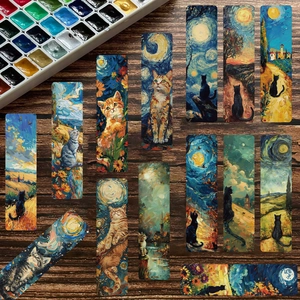 Künstlerisches Lesezeichen-Set mit Ölgemälde-Katzen im impressionistischen Stil