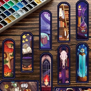 Set van 30 Magic Bookstore bladwijzers met fantasie paddenstoelen en kristallen ontwerpen