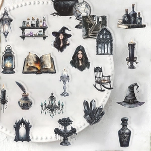 50 wasserfeste dunkle Gothic-Magie-Sticker mit Hexenmotiven und Zaubertrankflaschen