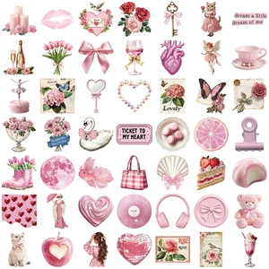 Set of 50 pink aesthetic cartoon graffiti stickers for laptops, guitars and luggage