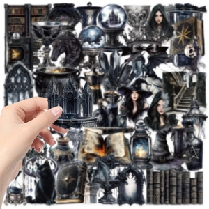Gothic Hexen Aufkleber Set mit schwarzer Katze und Kristallkugel für Journal
