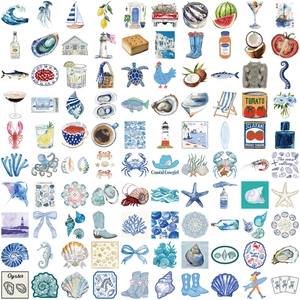 100pcs blue coastal aesthetic watercolor stickers for DIY laptops and luggage decor
