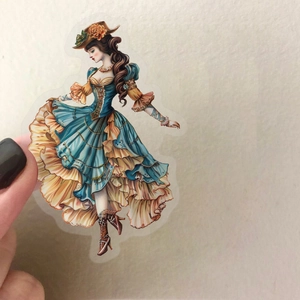 Vintage Victorian woman sticker made of waterproof PET material for journals