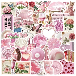 Pink Aesthetic Stickers Vintage Coquette Waterproof PVC DIY Decals For Laptop Phone Journal Guitar Luggage Floral Animal