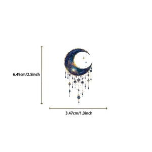 Detail view of crescent moon sticker with stars and bead charms, size 6.49cm x 3.47cm