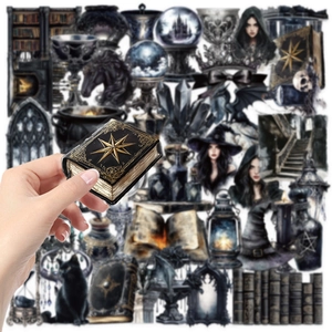 50er Set Gothic Hexe transparente PET-Aufkleber für Journal und Laptop Deko