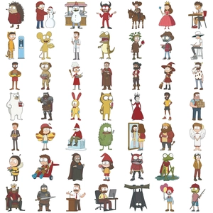 Set of 50 cartoon stickers with diverse animals and characters for laptop guitar DIY