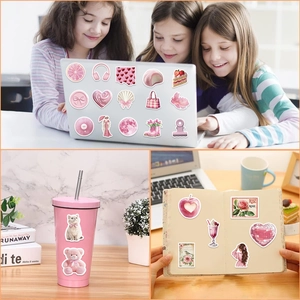 50pcs pink aesthetic waterproof stickers for decorating laptops, guitars, and luggage