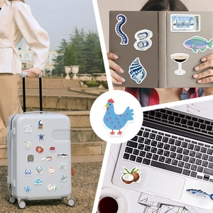 Blue coastal aesthetic stickers pack for decorating suitcases and laptops