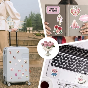 50pcs vintage pink aesthetic stickers for decorating luggage, guitars and laptops