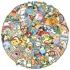 Set di adesivi colorati con pappagalli in stile cartoon per decorazioni fai-da-te