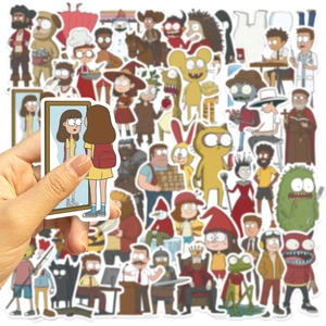 Close-up of waterproof cartoon stickers for laptop showing diverse anime art styles